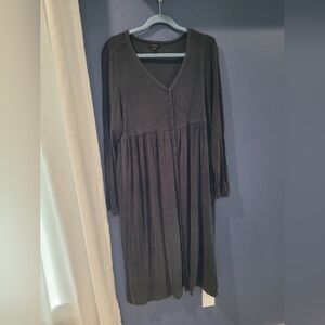 Quince Tencel Rib Long Sleeve Maternity & Nursing Snap Front Midi Dress Size XL